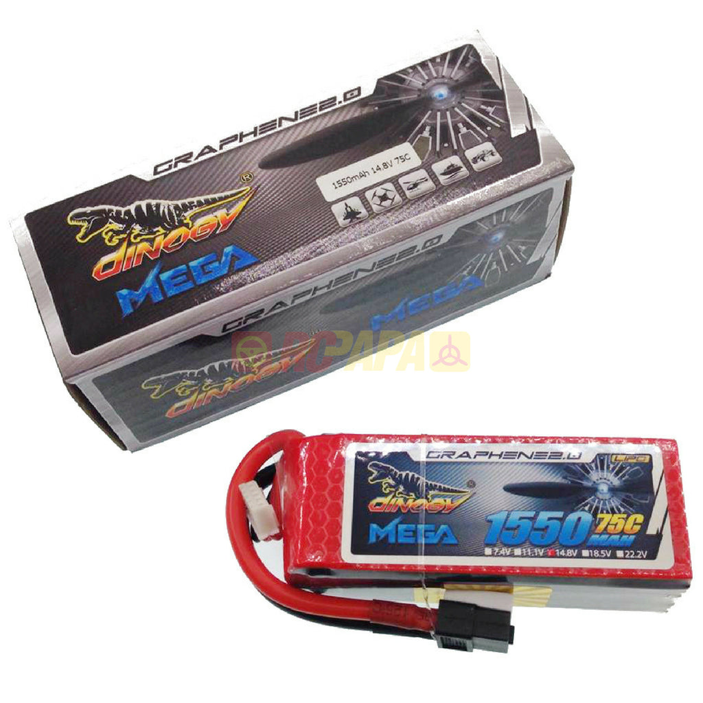 Dinogy Mega Graphene 2.0 14.8v 4s 1550mah 75c Lipo Battery - RC Papa