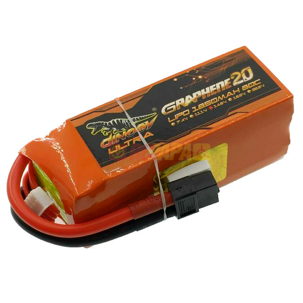 Dinogy Ultra Graphene 2.0 14.8v 4s 1850mah 80c Lipo Battery - RC Papa