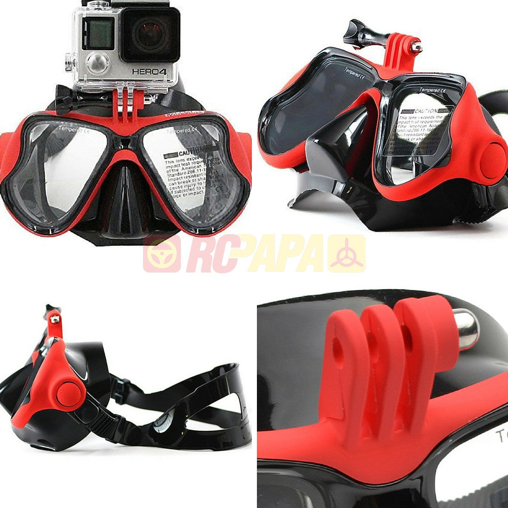 Half Face Snorkeling Mask for Surface Scuba Diving with GoPro Mount (Red) - RC Papa