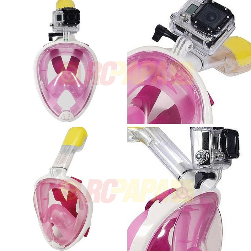 Snorkeling Full Face Mask with GoPro Mount Pink for Surface Diving Snorkel Scuba - RC Papa